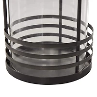 17" Black Metal Candle Lantern with Round Outlines