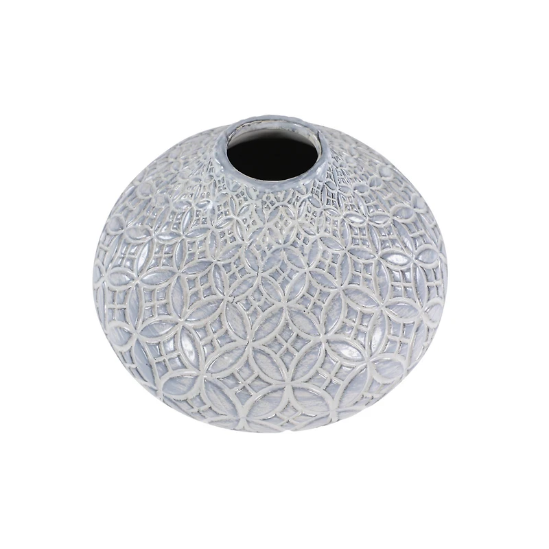 White Porcelain Coastal Style Vase, 9" x 10"