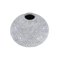 White Porcelain Coastal Style Vase, 9" x 10"