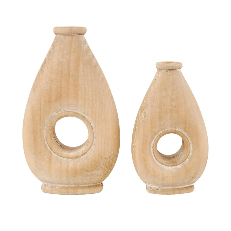 Brown Wood Teardrop Vase with Cutout Center Set