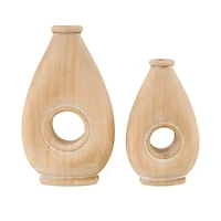 Brown Wood Teardrop Vase with Cutout Center Set