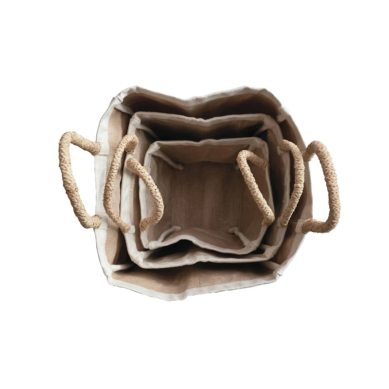 Hello Honey® Natural Cotton Canvas Containers with Braided Raffia Handles, 3ct.