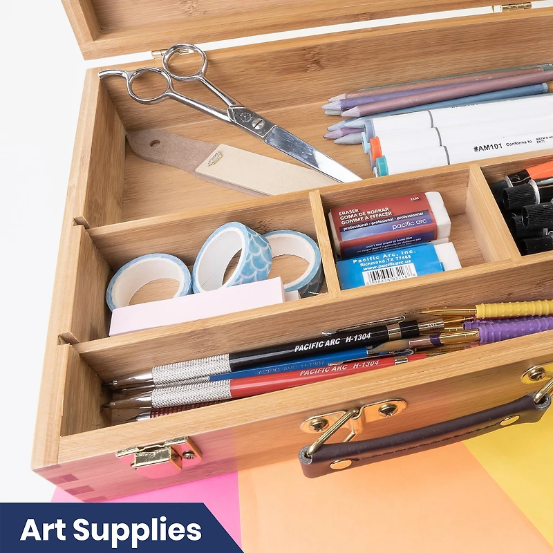 Pacific Arc 13" Bamboo Paint Box with 3 Compartments