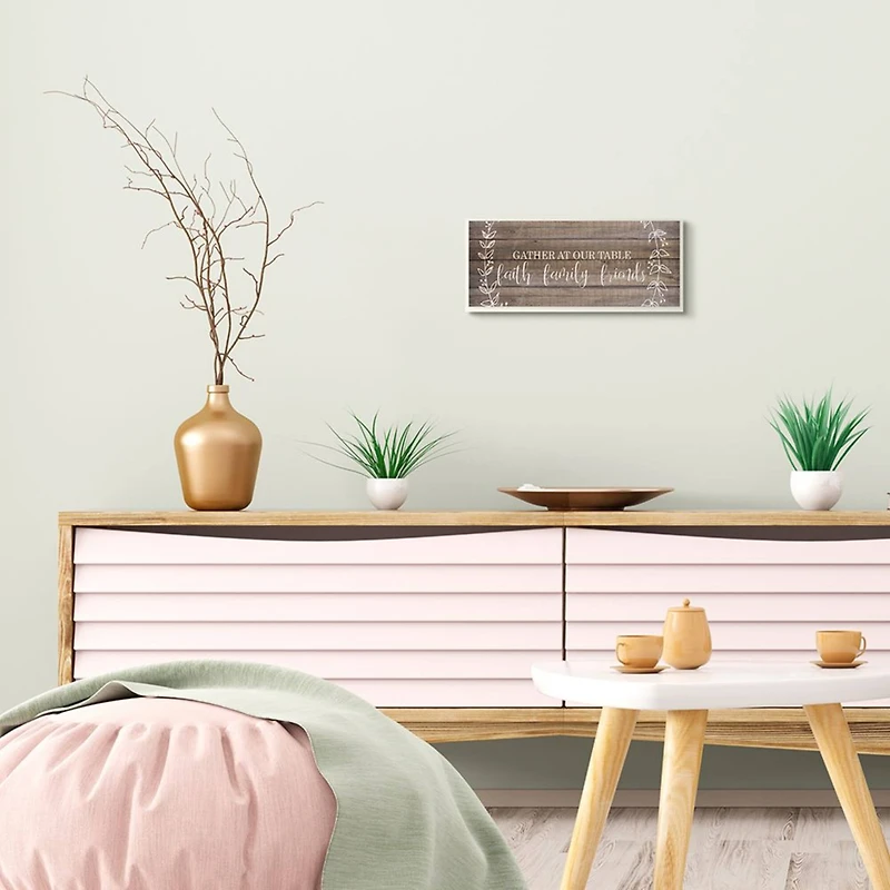 Stupell Industries Faith Family Friends Quote Wood Pattern Rustic Phrase Wood Wall Plaque