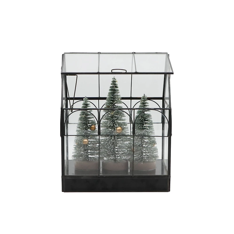 Black Christmas Tree Greenhouse LED Lighted Lantern by Ashland®