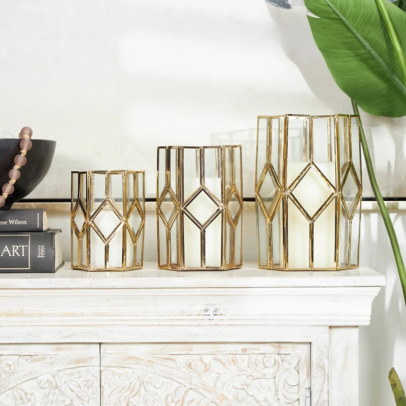 CosmoLiving by Cosmopolitan Gold Line & Diamond Hexagon Candle Lantern Set