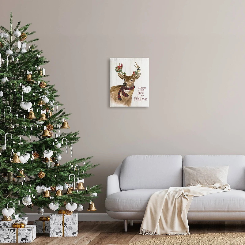 Stupell Industries All Roads Lead Home Christmas Deer Canvas Wall Art