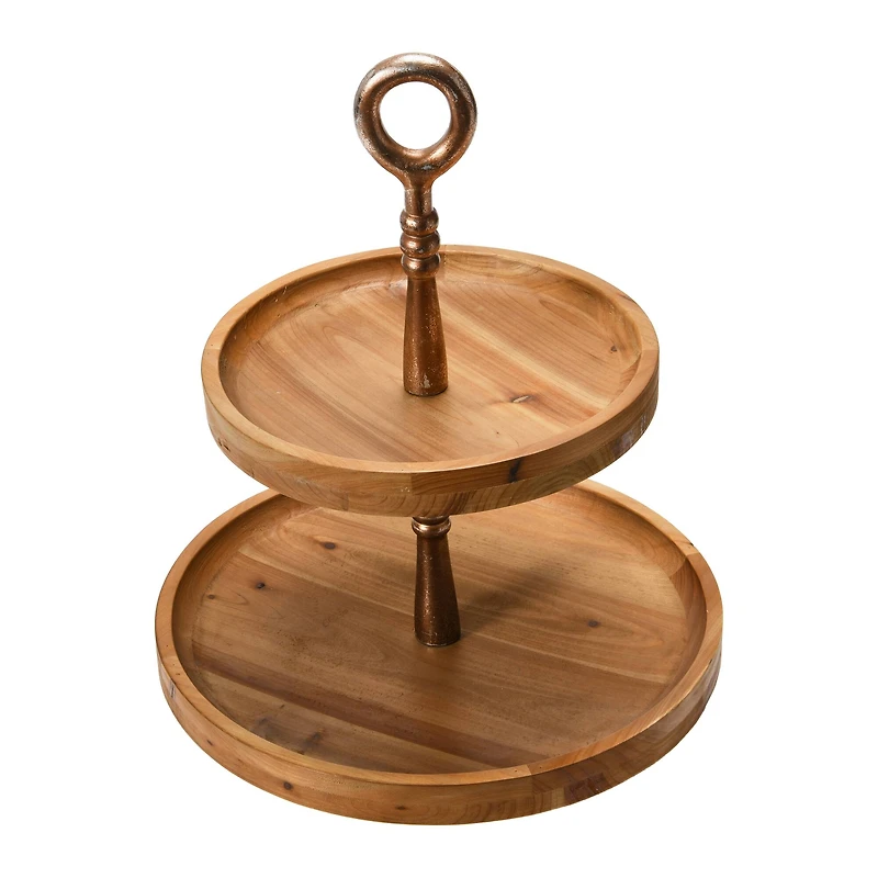 Hello Honey® 18" Dark Brown and Silver Wood 2-Tier Decorative Tray