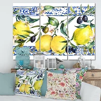 Designart - Lemon Ornament On Blue Geometrical Pattern II