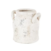 8.25" Cream Ceramic Antique Style Distressed Decorative Vase with Handles