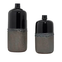 Set of 2 Black Stoneware Rustic Vase, 20", 15"