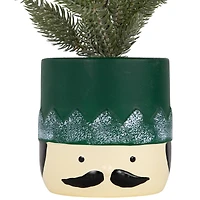 14.75" Unlit Lightly Frosted Mini Christmas Tree in Green Nutcracker Ceramic Pot