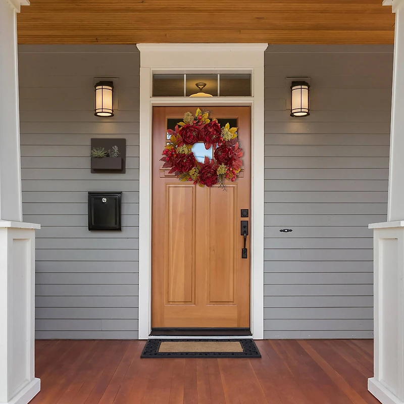 24" Dark Red Peony & Sedum Wreath
