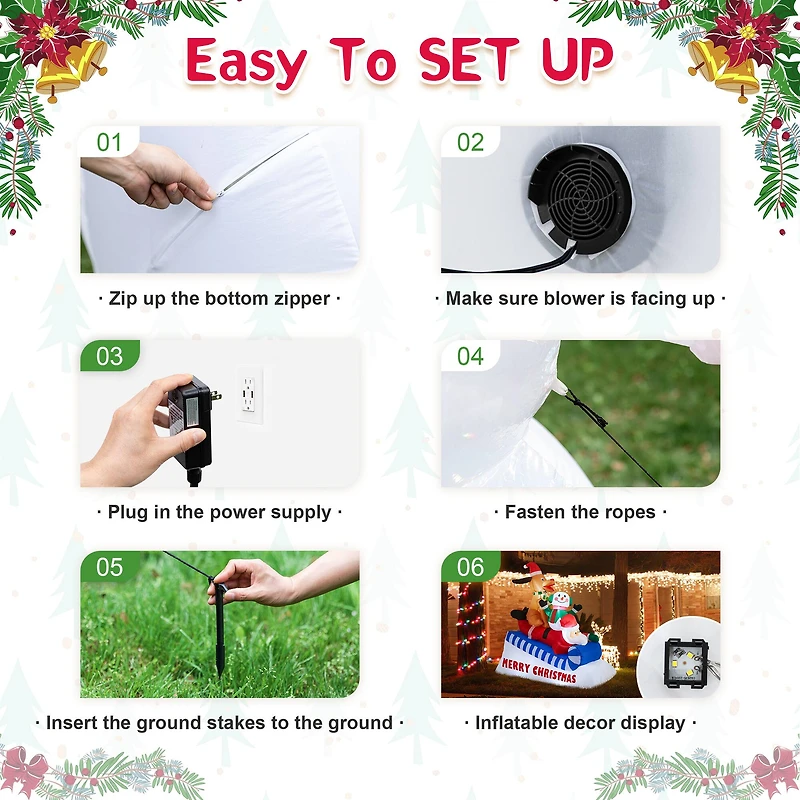 Glitzhome® 6FT Lighted Inflatable Skiing Santa, Snowman & Dog