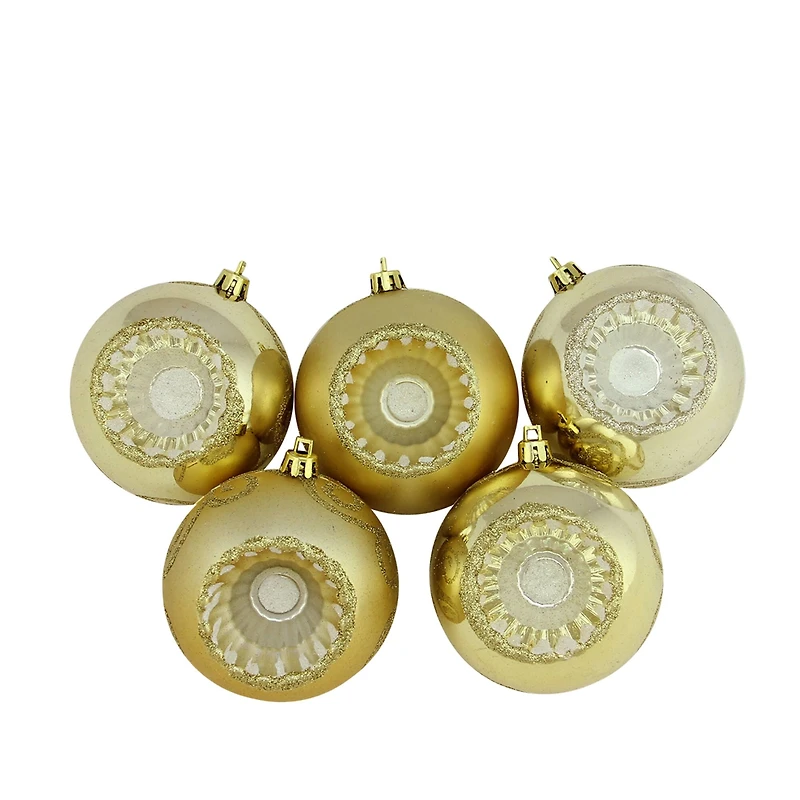 5ct. 3.5" Gold Shiny & Matte Retro Reflector Shatterproof Christmas Ball Ornaments