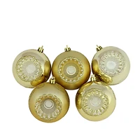 5ct. 3.5" Gold Shiny & Matte Retro Reflector Shatterproof Christmas Ball Ornaments
