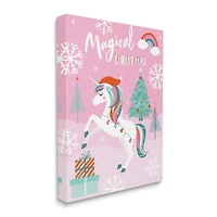 Stupell Industries Magical Christmas Pink Unicorn Canvas Wall Art