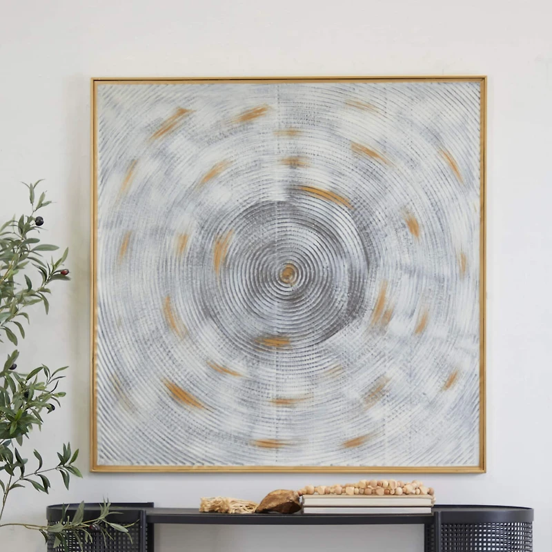 White Metal Spiral Starburst Framed Wall Art with Gold Frame 40" x 1" x 40"