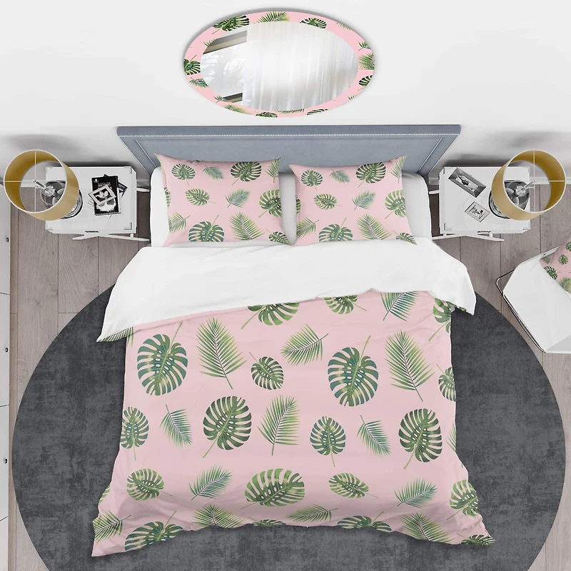 Designart 'Palm Tropical leaves pattern.' Mid-Century Duvet Cover Set