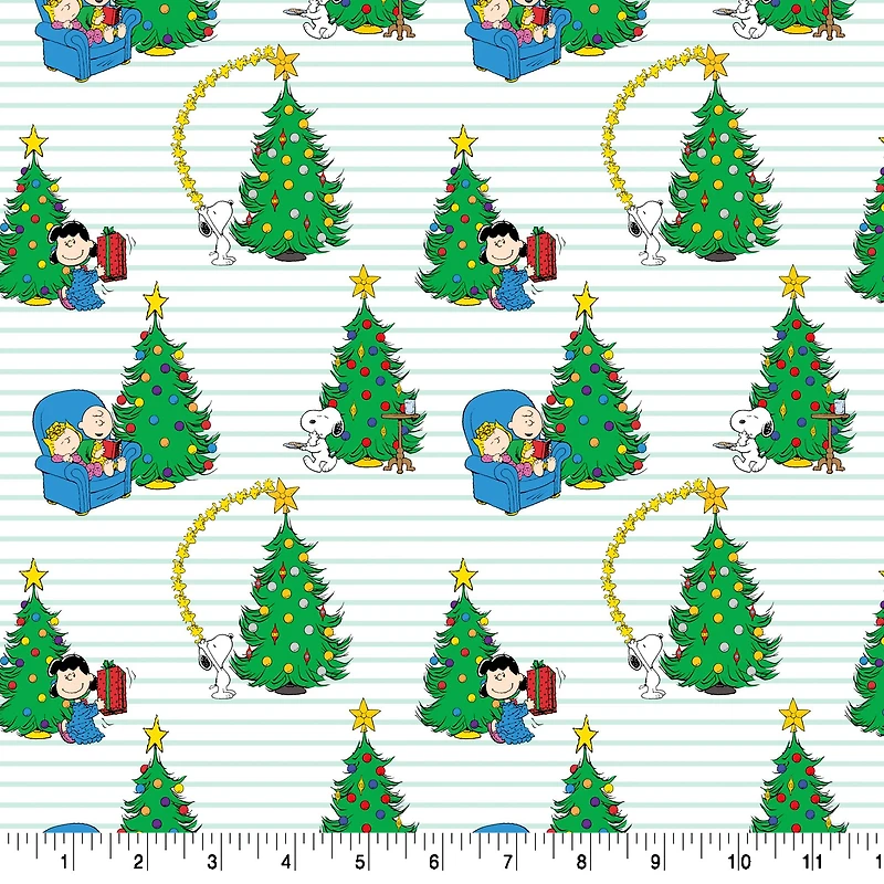 Peanuts® Christmas Tree Pin Stripe Cotton Fabric