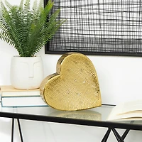 9" Gold Aluminum Slanted Heart Sculpture with Textured Exterior