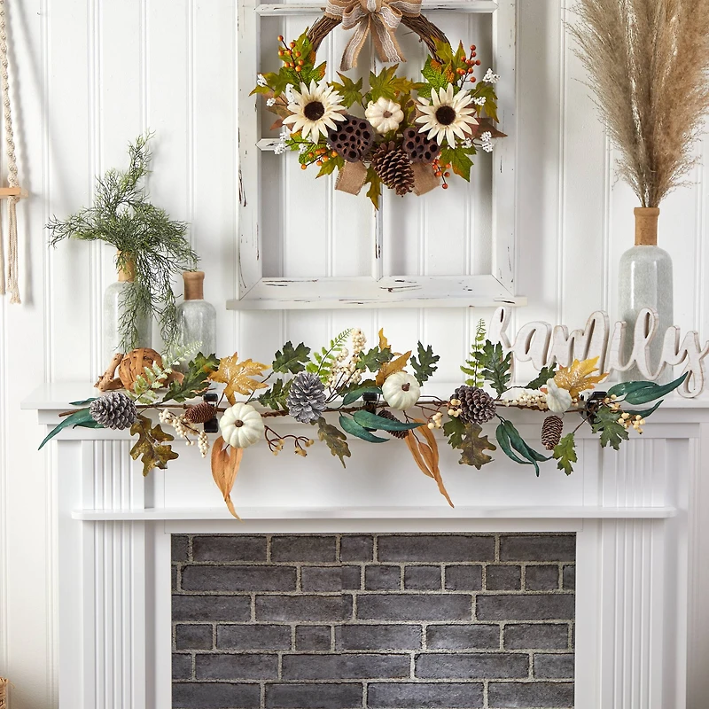 4ft. White Pumpkin, Pinecones & Berries Autumn Garland