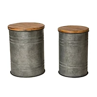 Glitzhome® Farmhouse Metal & Wood Storage Seat Stool Set