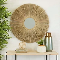 Brown Reed Bohemian Wall Mirror, 32" x 32" x 2"