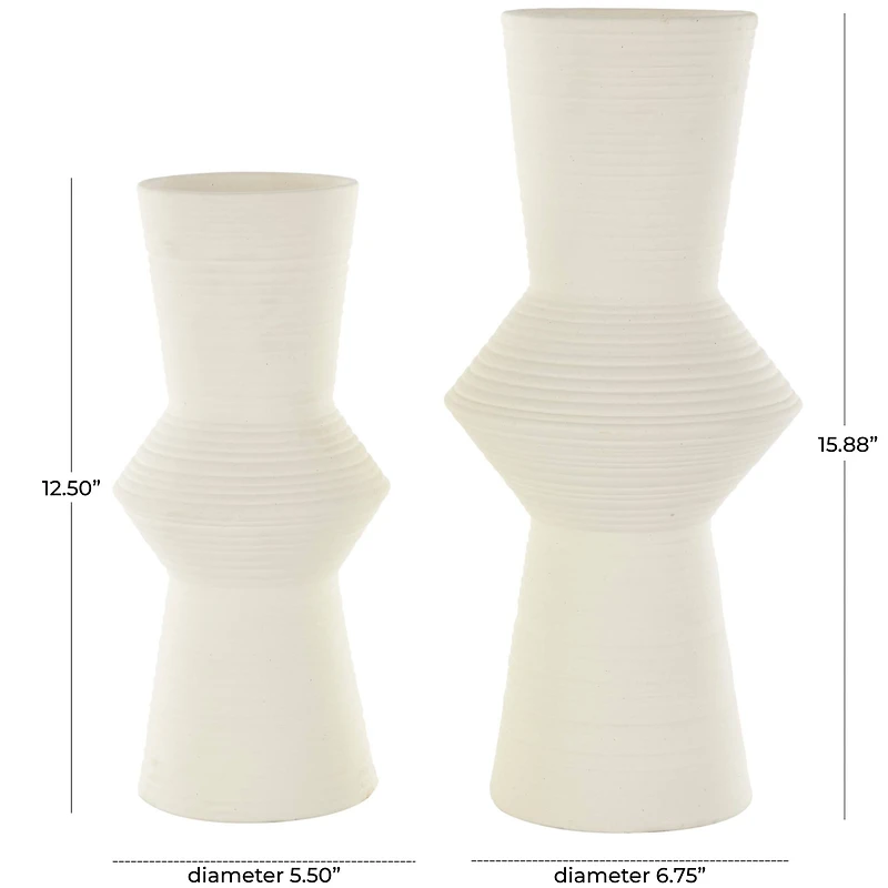Ceramic Ribbed Cone Shaped Vase Set