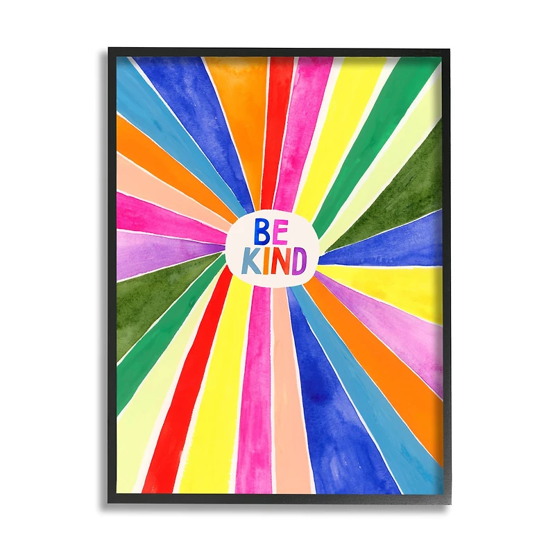 Stupell Industries Be Kind Phrase Rainbow Stripe Burst Framed Wall Art