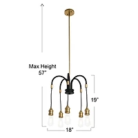 Hello Honey® Robert Stevenson Lighting Harper 19" Black and Brass 5-Light Exposed Bulb 2-Tone Metal Chandelier