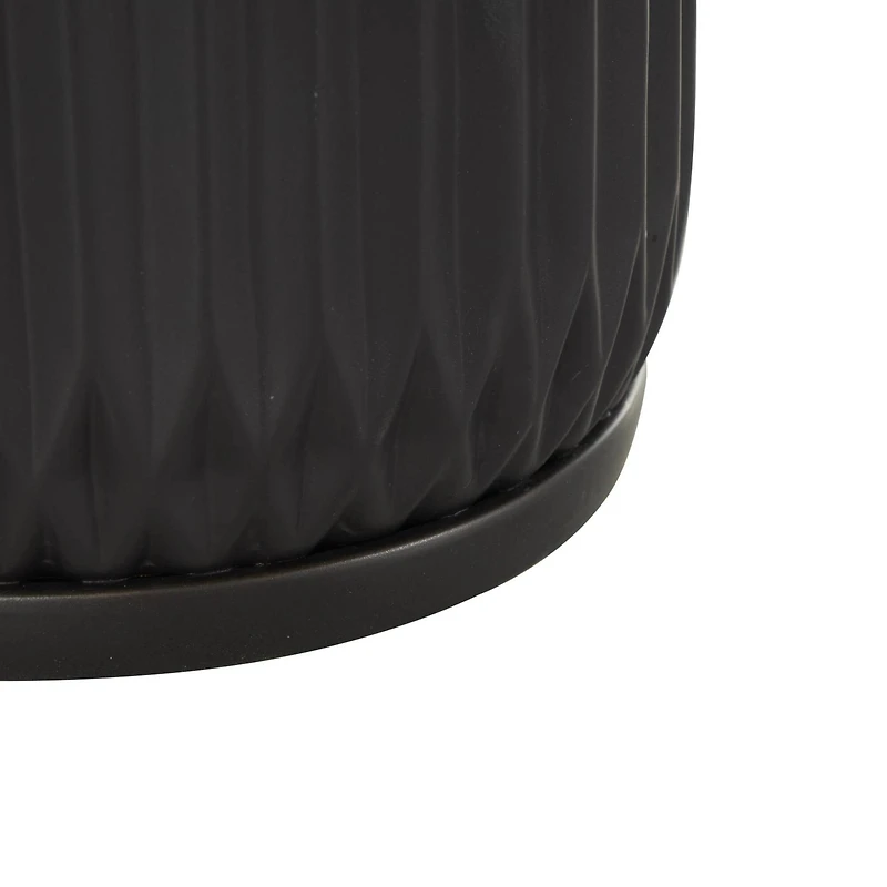 Black Ribbed Textured Ceramic Planter Set