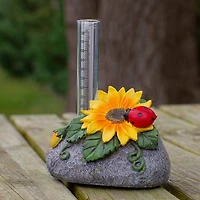7" Sunflower & Ladybug Rock Garden Rain Gauge