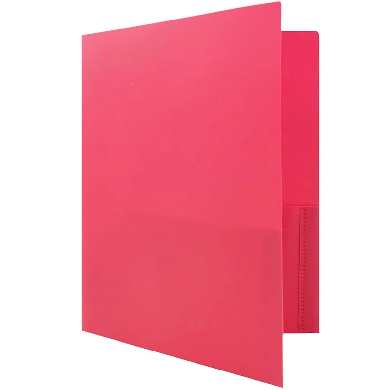 JAM Paper 9.5" x 11" Fuchsia Pink Plastic 2 Pocket POP Folders, 6ct.