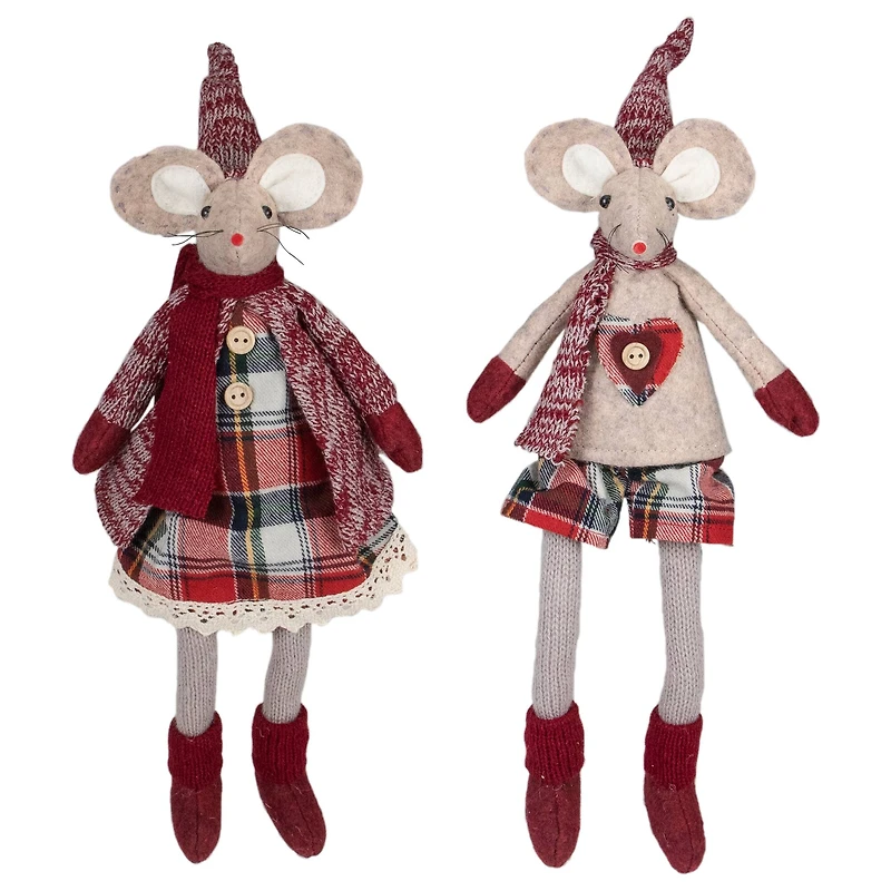 17" Boy & Girl Sitting Plush Christmas Mice Figure Set