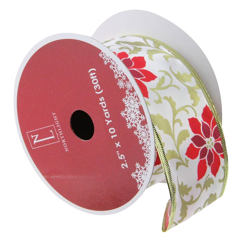 2.5" x 10yd. Wired Poinsettia Christmas Craft Ribbon, 12ct.