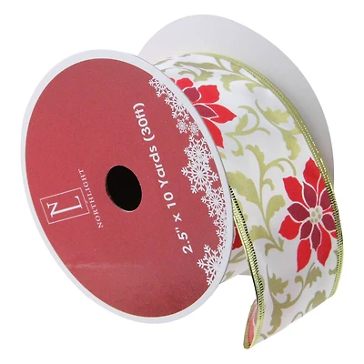 2.5" x 10yd. Wired Poinsettia Christmas Craft Ribbon, 12ct.