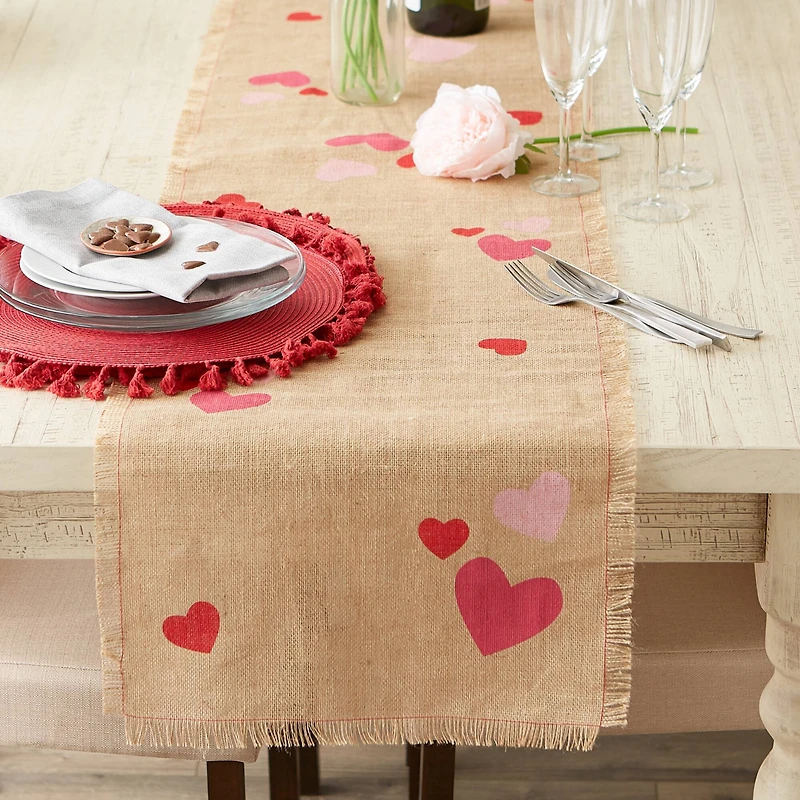 DII® 74" Hearts Printed Jute Table Runner