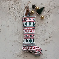 Hello Honey® 16.5" Cotton Velvet Embroidered Stocking with Holiday Pattern