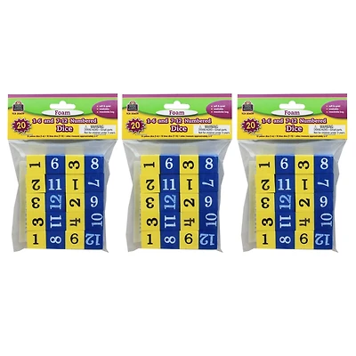 Teacher Created Resources® 3/4" Foam Numbered Dice, 3 Packs of 20