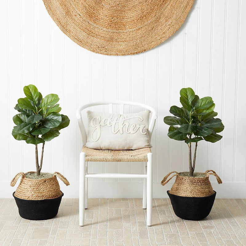 3ft. Artificial Fiddle Leaf Fig Tree With Handmade Cotton & Jute Woven Planter Set DIY Kit
