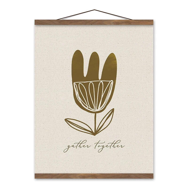Flower Gather Together 16" x 20" Teak Hanging Canvas