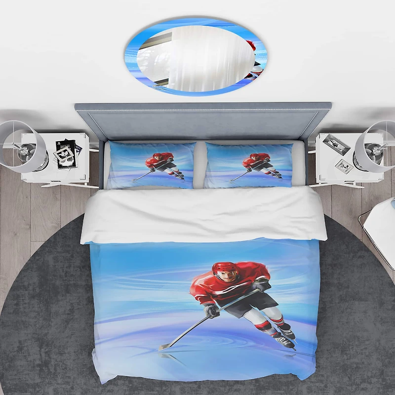 Designart 'Male Hokey Player' Abstract Portrait Bedding Set