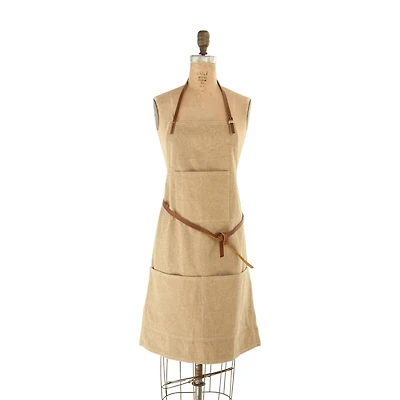 Hello Honey® Khaki Apron with Pockets & Leather Ties