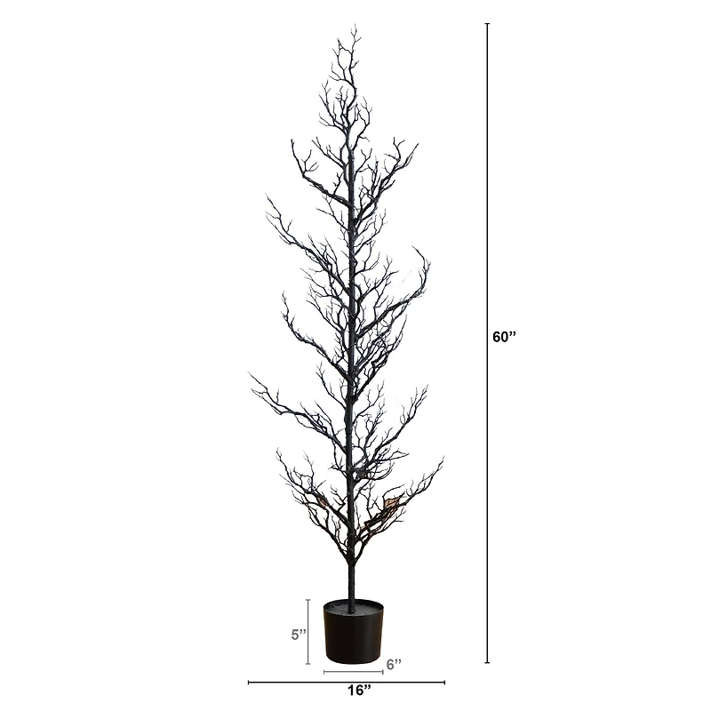 5ft. Pre-Lit Artificial Halloween Black Spooky Twig Tree with 200 Orange & Purple Copper Wire String LED Lights