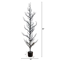 5ft. Pre-Lit Artificial Halloween Black Spooky Twig Tree with 200 Orange & Purple Copper Wire String LED Lights