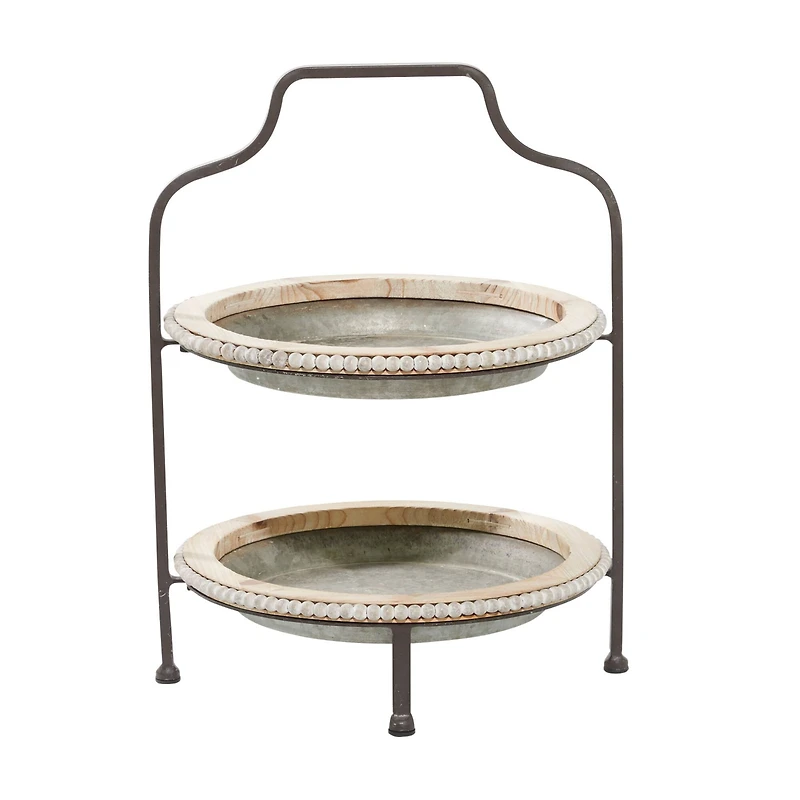 Gray Metal Farmhouse Tiered Server, 20" x 16" x 15"