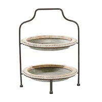 Gray Metal Farmhouse Tiered Server, 20" x 16" x 15"