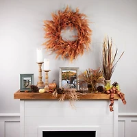 24" Peachy Pampas Grass Artificial Fall Harvest Wreath