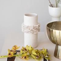 Hello Honey® 10" Matte Cream Ruffled Elegance Stoneware Vase